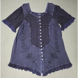 Denim 24 Boho Tunic Blouse Womens L 12 Stonewash Blue Versatile Casual Medieval